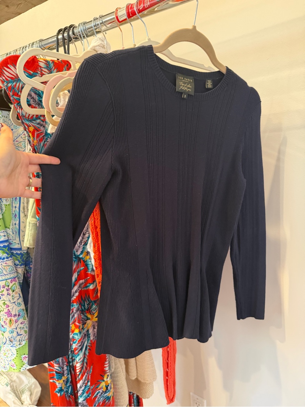 Ted Baker Navy Ribbed Crewneck Sweater